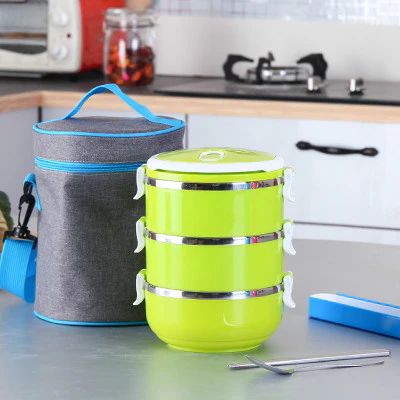 3 Layers  Stainless Steel Insulated Lunch Box Food Container with Lock Clip -