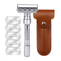 Adjustable Double Edge Safety Razor Classic Men Shaving Zinc Alloy Metal Manual Shaver Men's Hair Removal With 5 Blades 1 Case. 