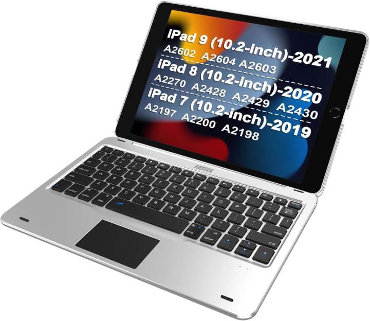 Arteck iPad 9th Gen 10.2-inch 2021 Keyboard Case with Track Pad, Bluetooth Keyboard with Folio Full Protection Case and Touch Pad for Apple 10.2-inch iPad 9 iPad 8, 7 with 130 Degree Swivel Rotating