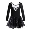 Girls Ballet Leotards for Dance Camisole Dress Hollow Crisscross Back,Shiny Skirt.