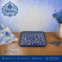 Square Dish 10x10 inch | Large Serving Dish | Beautiful Serving Tray | Multani Blue Pottery Handmade and Hand Painted Ce