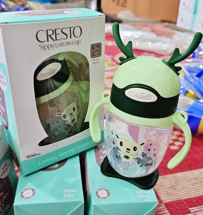 300ml Cresto Sippy and Direct Strawcup with Floor Stand  Kids Water Bottle
