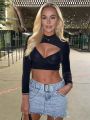 Hollow Out T Shirts For Women Streetwear Long Sleeve Crop Top Y2k Clothes Turtleneck Camisetas Skinny Ropa Mujer Hot Club Outfit.