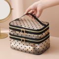 Double-layers Black Mesh Cosmetic Bag Travel Portable Large-Capacity Makeup Case Organizer Storage Pouch Zipper Toiletry Bags.