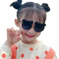 Boys and girls fashion glasses Children's sunglasses Cute baby anti-ultraviolet bear ears cartoon shape rimless frame glasses. 