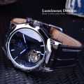 Winner Cool Ocean Geometry Design Transparent Skeleton Dial Mens Watch Top Brand Luxury Automatic Fashion Mechanical Watch Clock. 