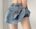 Spice Girls Denim Skirt Anti-Slip Double Denim Skirt Women's Stretch High-Waisted Slimming A-Line Cake Skirt.