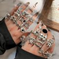 24pcs Gothic Ring Set Trendy Joker Face Devil Smile Face Patterns Zinc Alloy Mix And Match For Daily Outfits Party Accessories. 