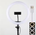 26cm Ring Light with Mobile Holder, Ball Holder, Three Colours Makeup LED RingLight with Tripod Stand, Dimmable Selfie RingLight with USB for Videography and Photography. 