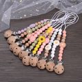 Baby Beech Wood Pacifier Silicone Flower Beaded Nipple Clips For Soother Pacifier Holder Chain Nursing Toy Shower Gift.