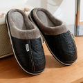 Pu Leather Big Sizes Men slippers Indoor Fur Flat Men's Winter Home Slipper Cotton Bedroom House Shoes. 