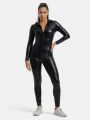 Women's Leather Catsuit  Glossy Zipper Bodysuit Multicolor Mature Long Sleeve Jumpsuit Bodysuit. 