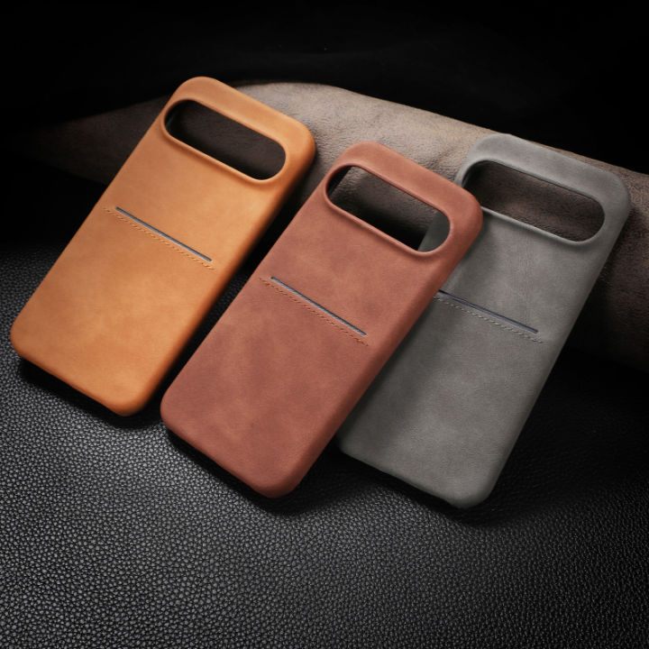 Luxury Solid Color Matte Leather Wallet Card Slot Skin Texture Phone Case For Google Pixel 9 Pro XL 8 8A Pro Bumper Back Cover