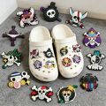 16Pcs Set Cool One Piece Pirate Skull Logo Shoe Charms For Slides Sandals DIY Custom Accessories PVC Ornaments For Clog Shoe Bag. 