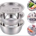 3in1 Multifunctional Stainless Steel Grating Basin thick stainless steel drain basin kitchen/Vagetable Cutter. 