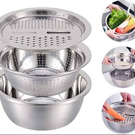 3in1 Multifunctional Stainless Steel Grating Basin thick stainless steel drain basin kitchen/Vagetable Cutter
