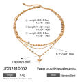 European American Style Stainless Steel Three Layer Necklace Rhinestone Four Pointed Star Pendant Simple Luxury Titanium Piece. 
