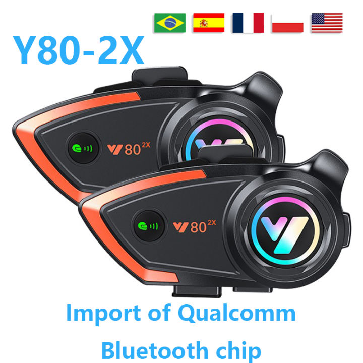 Y80-2X Bluetooth Headset Motorcycle Helmet 2 Rider Intercom Moto Wireless Bluetooth Headset BT 5.0 Waterproof Reduction 1000M