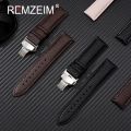 Litchi Grain Strap 18/20/22mm Watch Accessories Genuine Soft Leather Wristwatch Band With Butterfly Buckle.