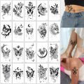 10pcs Black Flower Butterfly Moon Pattern Tattoo Stickers For Hand And Body Makeup Waterproof Temporary Tattoos For Women. 