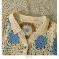 Granny Square Top Long Sleeve Button Front Collared Open-knit Crochet Cardigan Women Teengirl Spring Summer Fairycore Outfit. 