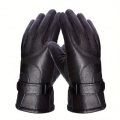 1 Pair Winter Cycling Leather Motorcycle Cotton Gloves Black Thick Velvet Cold Resistant And Windproof Cycling Cotton Gloves.