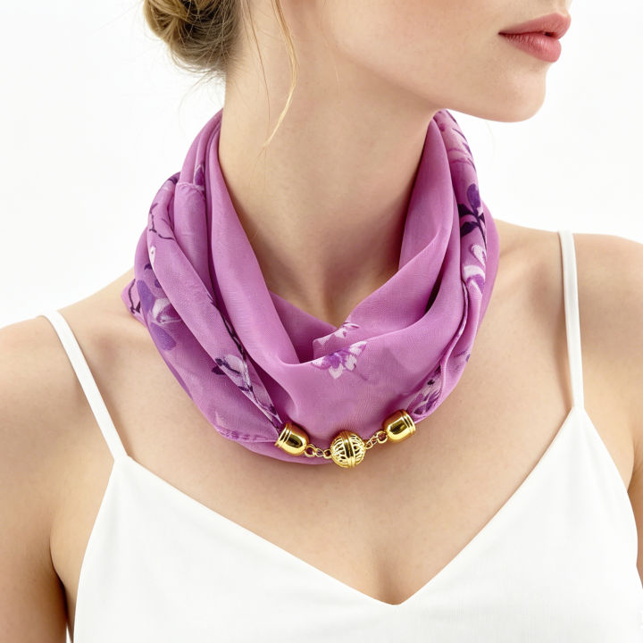 Magnetic%20Buckle%20Thin%20Chiffon%20Decorative%20Neck%20Scarf,%20Magnolia%20Print%20Neck%20Wrap,%20Lazy%20Scarf%20Quick%20Easy%20Fastening%20Neckerchief%20-%20Image%203