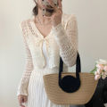 Bolero Cardigan Women Long Sleeve Tie Front Openwork Crop Shrug Top Lightweigh Cover Up Teen-girl Spring Summer Y2K 90s Outfit.