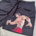 Anime Shorts Baki Haman Print Male Streetwear Beach Shorts Casual Loose Men Elastic Waist Black Shorts. 