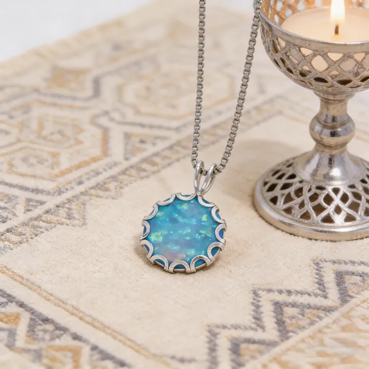 Wave%20Frame%20Opal%20Pendant%20Necklace,Round%20Blue%20Green%20Opal%20with%20Red%20Fire,White%20K%20Plated%20Floral%20Jewelry,Dainty%20Charms%20Gift%20for%20Women%20-%20Image%203