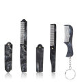 Marble Pattern Plastic Foldable Beard Mustache Comb Fine Tooth Folding Hair Comb Travel Portable Mini Beard Comb With Key Chain.