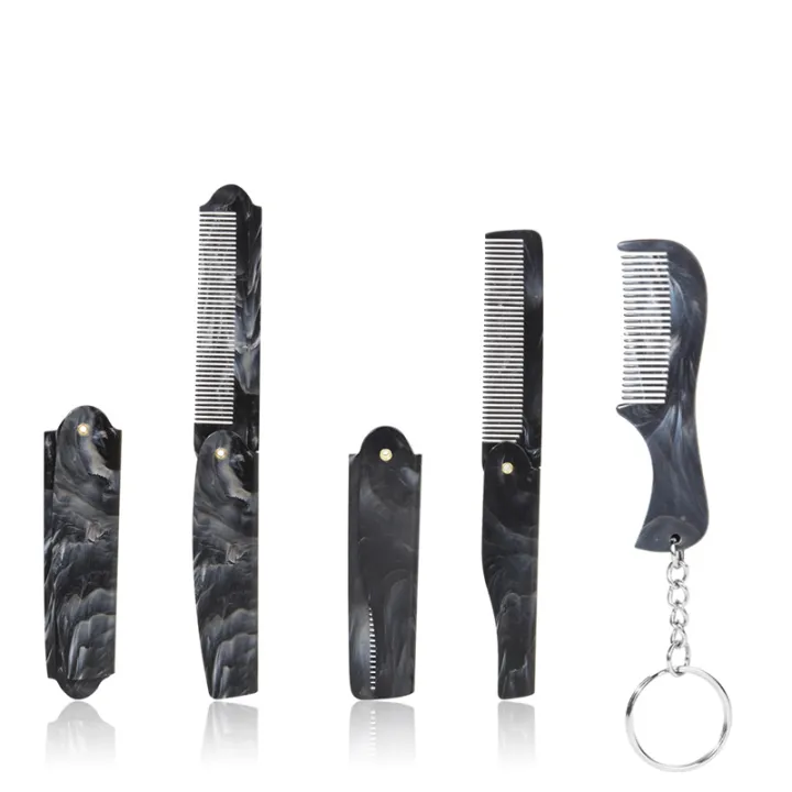 Marble%20Pattern%20Plastic%20Foldable%20Beard%20Mustache%20Comb%20Fine%20Tooth%20Folding%20Hair%20Comb%20Travel%20Portable%20Mini%20Beard%20Comb%20With%20Key%20Chain%20-%20Image%202
