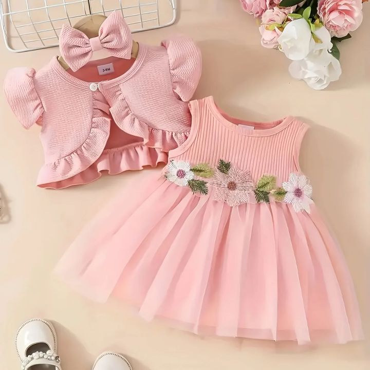 Little%20Princess%20Summer%20Flower%20net%20gauze%20dress,%20bow%20hairset,%20small%20cardigan%20coat%20three-piece%20set%20-%20Image%207