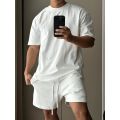 Men's Pure Cotton Short Sleeved Shorts Set, Trendy European and American High Street Loose Sports and Leisure T-shirt. 