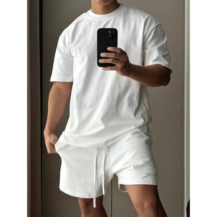 Men's%20Pure%20Cotton%20Short%20Sleeved%20Shorts%20Set,%20Trendy%20European%20and%20American%20High%20Street%20Loose%20Sports%20and%20Leisure%20T-shirt%20-%20Image%202
