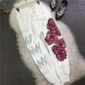 XL-4XL Plus Size 150kg Women's Pants Rhinestone Flower Big Size Sweatpants Casual Streetwear High Waisted Baggy Pants Woman. 