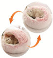 Plush Hooded Pet Bed Round Fluffy Soft Cat Bed Pet Cushion Warm Cat Dog 2 in 1 Sleeping Nest Cave for Small Dogs. 