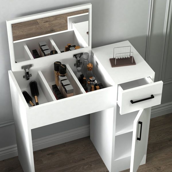 Dressing table with foldable Mirror for Girls, "Modern Beauty Hub: Foldable Mirror Dressing Table for Small Spaces"