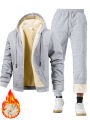 Men's Suit Two-Piece Tracksuit Plush Thickened Warm Sports Jacket+Trousers Sports Suit Winter Outdoor Casual Hoodie Sportswear. 