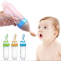 Baby Spoon Feeder - 90ml Silicone Baby Feeding Bottle With Spoon Newborn Infant Squeeze Spoon Toddler Food Supplement Rice Cereal Bottle Milk Feeder. 