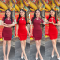 🌈Spinnyhouse🌈Chinese New Year stretch fabric dress, silk, comfortable carpet🎀Cut out the bottom part, cute, can put on all Chinese New Year models, side cut. 