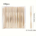 100pcs/500pcs Bamboo Fruit Fork Disposable - 9Cm/3.54In, Disposable Double Prong Fruit Cocktail Forks. 
