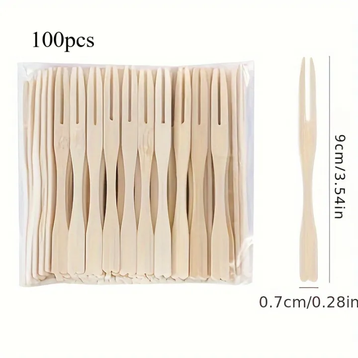 100pcs/500pcs%20Bamboo%20Fruit%20Fork%20Disposable%20-%209Cm/3.54In,%20Disposable%20Double%20Prong%20Fruit%20Cocktail%20Forks%20-%20Image%206