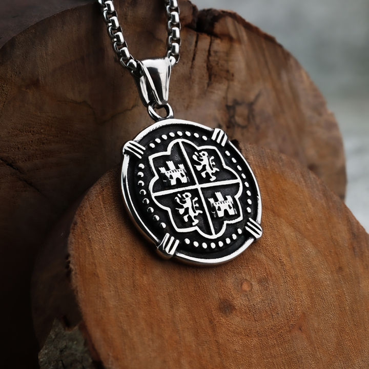 Spanish%20Treasure%20Map%20Personalized%20Shield%20Men's%20Pendant%20Stainless%20Steel%20Men's%20Jewelry%20-%20Image%205