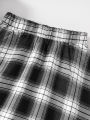 Girls Fashion Casual 2-Piece Set Black Lapel Long-Sleeved Letter Print Shirt Plaid Skirt Spring Autumn New. 