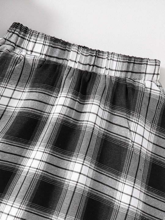 Girls%20Fashion%20Casual%202-Piece%20Set%20Black%20Lapel%20Long-Sleeved%20Letter%20Print%20Shirt%20Plaid%20Skirt%20Spring%20Autumn%20New%20-%20Image%206