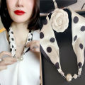 New Luxury Design Magnetic Pearls Button Silk Scarf Women Summer Neck Ornament silk Scarves Lady Shirt Sunscreen Decoration Gift. 