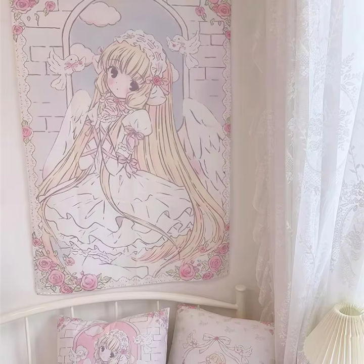 VIKAMA%20Healing%20Angels%20Tapestry%20Blonde%20Maiden%20x%20Lace%20White%20Wings%20Pink%20and%20White%20Roses%20Bedroom%20Nursery%20Decoration%20-%20Image%205