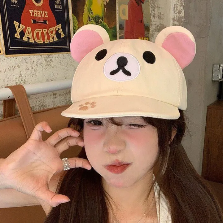 Rilakkuma%20Bear%20With%20Ear%20Cap%20Summer%20Hats%20For%20Women%20Girls%20Kids%20Couple%20Fashion%20Cartoon%20Outdoor%20Sport%20Sun%20Visors%20Baseball%20Caps%20%20-%20Image%202