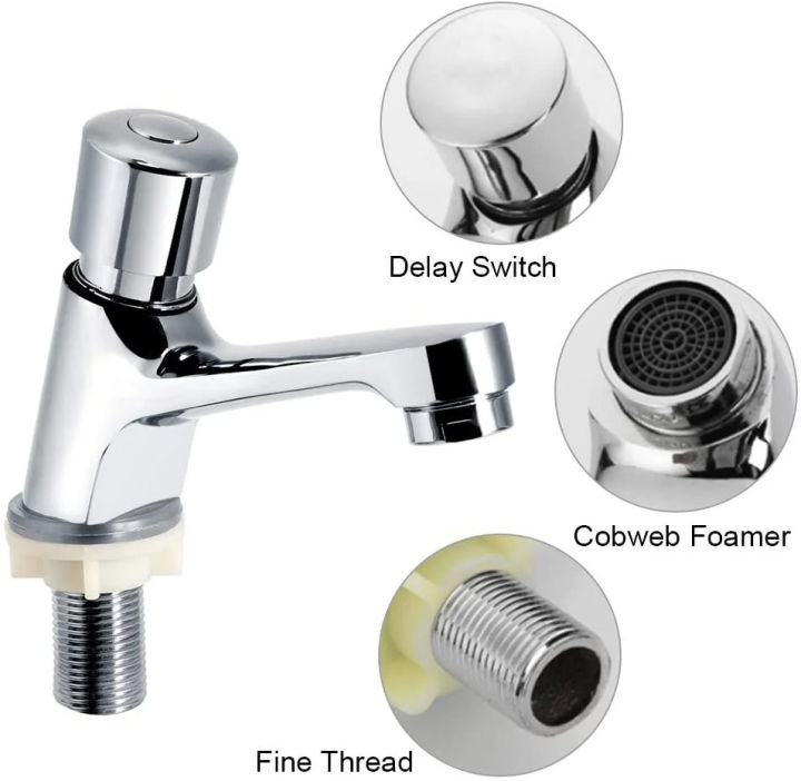 Public Ktchen Bathroom Time Delay Faucet Chrome Plated Self Closing Water Saving Faucets Basin Sink Taps Bathroom Faucet